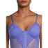 Фото #2 товара No Boundaries Bustier Women Size 2XL Blue Lace Trim Polka Dot Mesh V-Neck Fitted