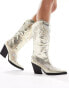 Simmi London Wide Fit Dakoa metallic western boot in gold