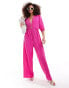 YAS plisse blouson wide leg jumpsuit in pink - PINK