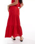 Фото #5 товара Miss Selfridge linen tiered maxi skirt in red