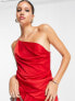 Фото #3 товара ASOS DESIGN satin one shoulder strappy red midi dress with slit
