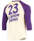 Фото #4 товара Men's LeBron James Cream and Purple Los Angeles Lakers Raglan 3/4 Sleeve T-shirt