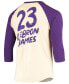 ფოტო #4 პროდუქტის Men's LeBron James Cream and Purple Los Angeles Lakers Raglan 3/4 Sleeve T-shirt