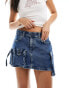 Noisy May denim mini skirt with cargo detail in blue acid wash