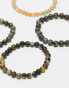 ASOS DESIGN 4 pack semi-precious and glass mixed beaded bracelet set in multi