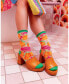 Women's Orange Floral Sheer Sock