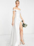 Yaura – Bridal – Drapiertes Maxikleid in Elfenbein mit Bardot-Ausschnitt