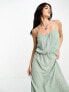 Only ruched out maxi dress in green spot