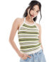 Фото #1 товара ONLY knitted halter neck top in beige & green stripe