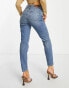 NA-KD high waist slim denim jeans in mid blue