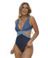 ფოტო #1 პროდუქტის Women's s X JoJo Escaping Denim Effect Cutout One-Piece Swimsuit