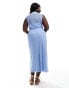 ASOS DESIGN Curve sleeveless mesh midaxi dress with floral placement print in blue BLAU, 50 - фото #4