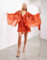 ASOS EDITION applique floral cape sleeve full skirt mini dress in rust Красный, 34 - фото #3