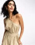 French Connection one shoulder ruched midi dress in beige