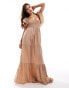 Pretty Lavish ruffle sleeve shirred maxi dress in biscuit