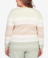 Фото #2 товара Plus Size English Garden Texture Stripe Crew Neck Sweater with Necklace