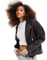 Pimkie oversized distressed leather look jacket in brown