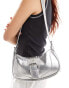 Glamorous buckle front shoulder bag in silver metallic