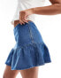 Фото #2 товара ASOS DESIGN denim ruffle rara mini skirt in mid blue