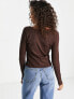 Фото #3 товара Hollister lace trim sweetheart neckline long sleeve top in brown