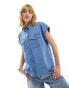 Фото #1 товара Lee short sleeve drapey denim shirt in light wash