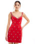 ASOS DESIGN sweetheart neckline structured mini dress with all over embellishment in red Красный, 32 - фото #3