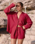 4th & Reckless x Luana Barron barron linen beach shirt co-ord in cherry red