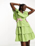 Фото #3 товара Neon Rose contrast bow ruffle gingham mini dress in green