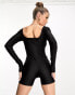 Фото #4 товара ASOS DESIGN glossy unitard playsuit with thumb holes in black