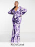 Фото #1 товара ASOS DESIGN Curve tie front plunge maxi dress with floral print in purple