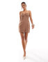 Фото #4 товара ASOS DESIGN linen corset panelled mini dress with exposed frayed seaming in brown