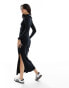 Фото #4 товара Miss Selfridge zip up long sleeve midi dress in black