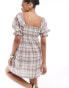 Фото #8 товара Brave Soul short puff sleeve mini dress in check print