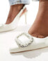 Public Desire Bridal Wide Fit Flora embellished buckle heeled slingback in cream satin