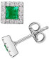 Emerald (1/2 ct. tw.) & Diamond (1/4 ct. t.w.) Square Halo Stud Earrings in 14k White Gold