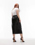 Фото #4 товара Topshop Curve leather seamed midi skirt in black