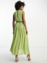 Фото #2 товара ASOS DESIGN Tall gathered textured high low midi dress in pistachio