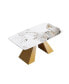 Фото #4 товара 63" Modern Artificial Stone Pandora White Curved Golden Metal Leg Dining Table -6 People