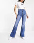 Stradivarius flare jean with side split in medium blue