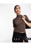 Фото #1 товара Sportswear Essentials Mock Short-Sleeve Top Kahverengi Kadın T-shirt