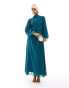 Фото #1 товара ASOS DESIGN high neck wrap bodice pleated dobby wrap maxi dress in teal