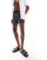 ASOS DESIGN swim short in short length in palm leaf print in black