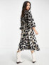 Object long sleeve midi wrap dress in leopard