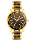 Фото #1 товара Women's Quartz Gold-Tone Alloy and Tortoise Acetate Watch, 37.5mm