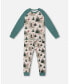 ფოტო #1 პროდუქტის Little Boys Organic Cotton Two Piece Pajama Set Gray Mix And Green Printed Reindeer - Toddler|Child