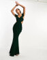 Фото #1 товара ASOS DESIGN embroidered ruffle maxi dress with lace inserts in forest green