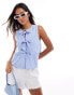 Stradivarius bow front sleeveless top in blue stripe Синий, M - фото #1