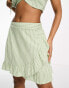 Фото #1 товара Vero Moda linen touch frill wrap mini skirt co-ord in green stripe