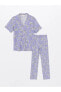 Gömlek Yaka Desenli Kısa Kollu Kadın Pijama Takımı