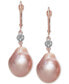 ფოტო #3 პროდუქტის Cultured Pink Baroque Freshwater Pearl (12mm) & Diamond (1/20 ct. t.w.) Drop Earrings in 14k Rose Gold